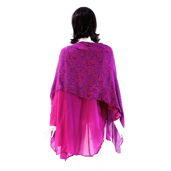 VTG 1980's India Hand Blocked Silk Kimono Duster - Picture 5 of 5